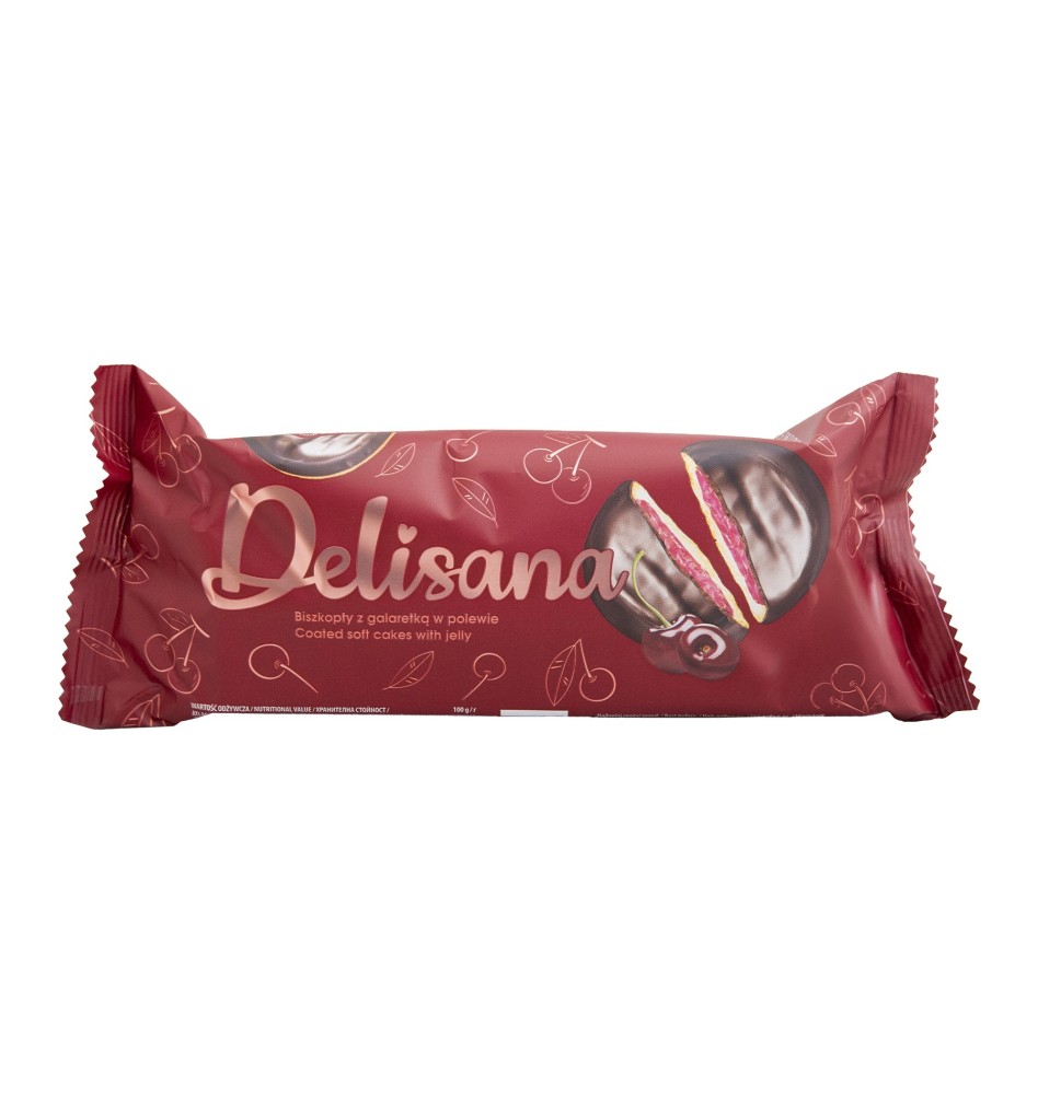 Sour Cherry Sponge Biscuits with Jelly in Chocolate 135g Delisana